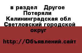  в раздел : Другое » Потеряли . Калининградская обл.,Светловский городской округ 